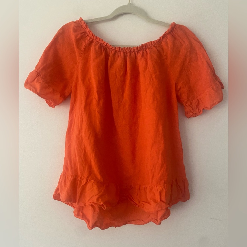 Terzo Millennio Women's S Coral Linen Ruffle Hem Blouse Made In Italy